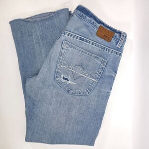 BKE Carter Jeans Men 35x29 Bootcut Distressed Whiskers Denim Straight‎ Leg